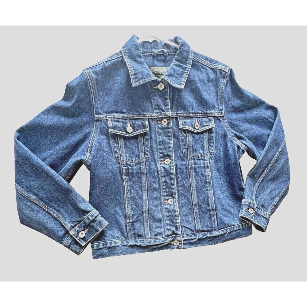 Eddie Bauer Button Down Denim Jean Jacket Womens Medium Blue western Collared M.